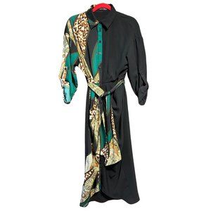 SHEIN Two-Tone Long Maxi Dress in size S black, gold and green long-sleeve